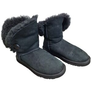UGG Australia Bailey Button Black Suede Shearling Boots Womens 5.5 Mid Calf 5803